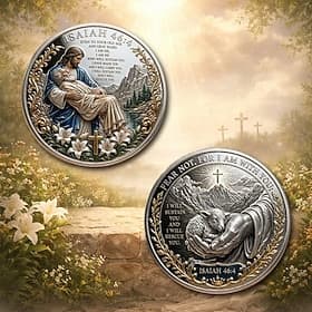 Gedenkmünze zum biblischen Glauben, Jesaja 46,4, christliche Herausforderungsmünze mit Lammmotiv, inspirierendes religiöses Geschenk für Gebet, Taufe, Kirche,