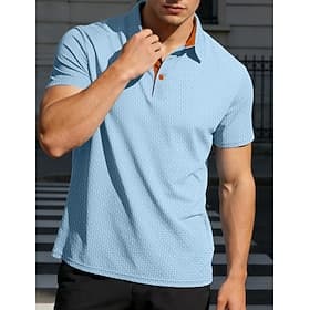 Men's Polo Shirts Cooling Ice Silk Seersucker Polo Casual Street Lapel Short Sleeve Basic Modern Plain Lightweight Buttons Summer Spring Regular Fit Black Whit