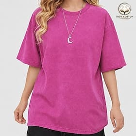 SoftFade™ Women's 100% Cotton Plus Size Oversized T Shirt Vintage Washed Tops Vintage Stylish Classic Short Sleeve Crew Neck Round Neck Regular Tops Daily Goin