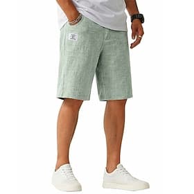 Men's Shorts Linen Shorts Summer Shorts Casual Shorts Drawstring Elastic Waist Plain Lightweight Breathable Knee Length Daily Outdoor Holiday Vacation Fashion