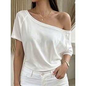 Women's Cold Shoulder Tops T Shirt Tee Elegant Fashion Short Sleeve Off Shoulder Regular Tops Casual Daily Beach Blue Black White Gray Summer Spring