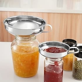 2-piece Kitchen Funnel Set, Wide-Mouth Funnel with Handle for Canning, Suitable for Wide and Standard Mouth Jars, Food-Grade Metal Jam Funnel with Strainer for