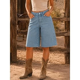 Per donna Jeans Pantaloncini Burmuda Moda Lunghezza al ginocchio Vita Alta Classico Comodità Formale Nero Blu chiaro Grigio Estate Primavera thumbnail 2