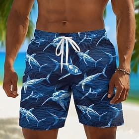 Men's Dolphin Swim Trunks Bathing Suits Swim Shorts Board Shorts Mid Waist Hawaiian Daily Beach Vacation Wear Side Pockets Mesh Lining Elastic Drawstring Waist