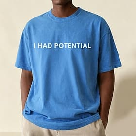 Men's I Had Potential Sarcastic 100 Cotton Acid Wash Heavyweight T-shirt Short Sleeve T shirt DTG Crew Neck Shirt Fashion Daily Holiday Blue Black Red Spring
