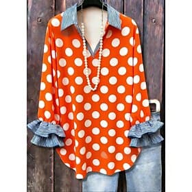 Women's Shirt Casual Shirt Ruffle Graphic Polka Dot Color Block Elegant Bohemia Active Long Sleeve Ruffle Sleeve V Neck Long Tops Casual Blue Pink Orange Apric