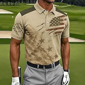 4th of July 2026 250th Men's American US Flag Golf Sports Polo Shirts Short Sleeve Polo Shirts Collared Shirts Casual Athleisure Daily Wear 3D Print Buttons Br