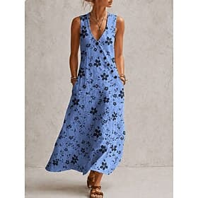 Women's Maxi long Dress Sundress Casual Dress A Line Dress Elegant Vacation Stylish Beach Holiday Loose Fit Floral Graphic Sleeveless V Neck Blue Pink Purple G