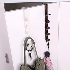 Bedroom Door Hanging Clothes Rack, Over The Door Plastic Storage Hooks Organizer with Handbag Hanging Rod for Bedroom, Bathroom  Closet Door Storage Rack