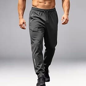 Men's Joggers Trousers Casual Pants Quick-dry Pants Cooling Pants Drawstring Elastic Waist Zipper Pocket Solid Color Lightweight Moisture Wicking Full Length C