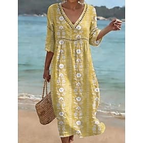 Per donna Abito Midi Abito a Tubino Vestito Estivo Abito Estivo Vacanza Festa Casual Ufficio Spiaggia Feste Vestibilità comoda Floreale Grafico Manica 3/4 Scol thumbnail 2
