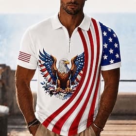 4 luglio 2026 250° Per uomo Bandiera Americana Polo con zip Manica Corta Magliette polo Camicie con Colletto Casual Abbigliamento da sera Abbigliamento da fest thumbnail 3
