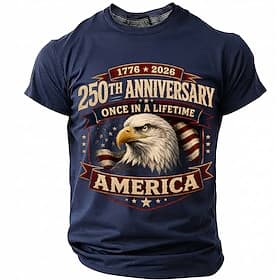 4 juli 2026 250e Voor heren Amerikaanse vlag 1776 T-shirt Korte mouw T-shirt 3D-afdrukken Strakke ronde hals Overhemd Vaderlandslievend Dagelijks Festival blau thumbnail 2