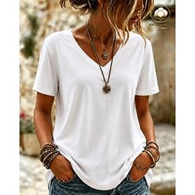 Women's 100% Cotton T-Shirts - Quality Basic Short Sleeve V Neck Tee