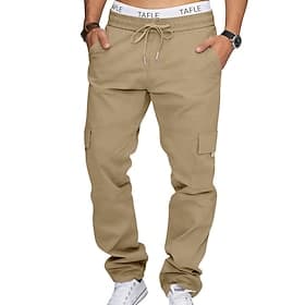 Men's Cargo Pants Trousers Drawstring Elastic Waist Multi Pocket Solid Color Windproof Comfort Daily Outdoor Camping  Hiking Streetwear Stylish Khaki Black Ine