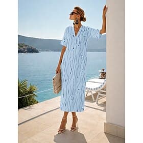Per donna Abito Midi Abito Camicia Vestito Estivo Abito Vintage Abito Formale Elegante Vacanza Vintage Manica al gomito Casa Lavoro Spiaggia Vestibilità regola
