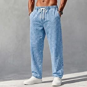 SoftFade™ Men's Trousers Casual Pants 100% Cotton Denim Pants Drawstring Elastic Waist Straight Leg Plain Comfort Breathable Full Length Casual Daily Outdoor V