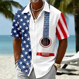 4 juli 2026 250e Voor heren Gitaar Amerikaanse vlag Overhemd Zomer overhemd Overhemd met knopen Korte mouw Vaderlandslievend Buiten Festival Zomer Lente Strijk thumbnail 5