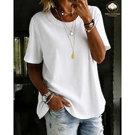 Women's 100% Cotton T-Shirts - Quality Heavy Short Sleeve Crew Neck Tee thumbnail 2