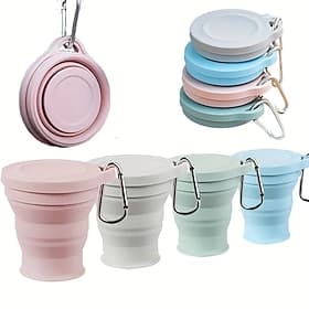 3/6pcs New Outdoor Silicone Folding Cups with Carabiner, Collapsible Beverage Cups, Convenient Multi-Purpose Silicone Lid Creative Water Cups