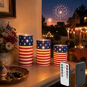3er-Pack LED-Kerzen mit amerikanischer Flagge zum 250. Jahrestag der USA (4. Juli), patriotische Dekoration für drinnen und draußen, ideal für Wohnzimmer, Essz