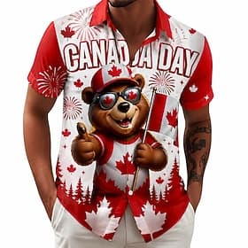 Canada Day Men's Maple Leaf Beaver National Flag Shirt Summer Shirt Button Up Shirt Short Sleeve Patriotic Outdoor Holiday Summer Spring Turndown 3D Print Coll