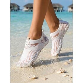 Women's White Flame-Print Water Shoes - Quick-Dry Breathable Wide-fit Slip-On Footwear, Non-Slip Barefoot Shoes for Beach, Snorkeling, Swimming  Water Sports