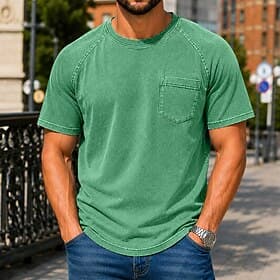 Men's Cotton T Shirt Washed Shirt Tee Top Short Sleeve Crew Neck Summer Spring All Seasons Solid Color Plain Retro Vintage Pocket Garment Dyed Washed Casual Va