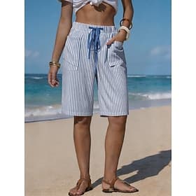 Women's Chinos Shorts Summer Shorts Basic Knee Length High Waist Striped Pocket Elastic Waistband Striped Comfy Comfort Soft Inelastic Outdoor Vacation Formal