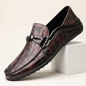 Men's Crocodile Embossed Loafers, Slip-On Buckle Dress Shoes, Business Casual Shoes for Office, Wedding, Party