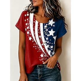 Amerikaanse onafhankelijkheidsdag Dames Blouse Knop Afdrukken Bloemig Grafisch Vintage Tropisch Stijlvol Korte mouw Strakke ronde hals Lange tops Casual Feestd
