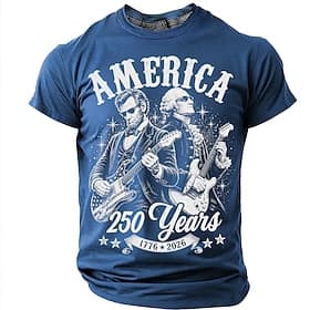 4th of July 2026 250th Men's Music US Flag 1776 T Shirt Short Sleeve T shirt 3D Print Crew Neck Shirt Patriotic Daily Festival Blue Black Red Summer Spring Clo