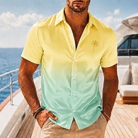 Voor heren Overgangskleur Kokospalm Tropische planten Satijnen overhemd Hawaiiaanse shirts Aloha-shirt Korte mouw Hawaii Dagelijks Vakantie Zomer Lente Strijki thumbnail 4