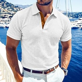 Men's Golf Shirt Golf Polos Shirts Casual Work Lapel Short Sleeve Basic Modern Plain Buttons Summer Slim Fit Blue Black White Navy Blue Sky Blue Dark Grey Golf