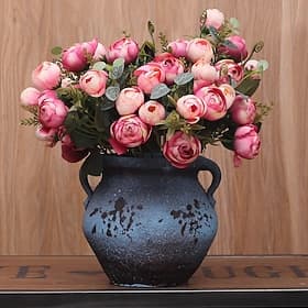 5 Pcs Artificial Peony Ranunculus Bouquet, Peony Style Faux Flowers Arrangement for Vase Decor, Realistic Silk Persian Buttercup Flowers for Home Wedding Table