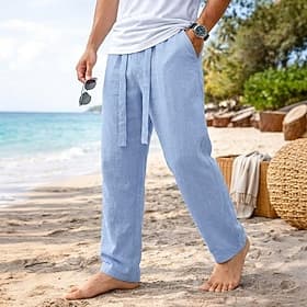 Homme Pantalons en Lin Pantalons Pantalon d'été Pantalons Amples Cordon de serrage Taille Élastique Jambe Droite Uni Confort Respirant Longueur complète Quotid
