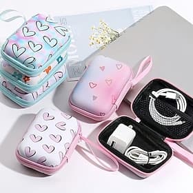 Creative Painted Anti-Fall Zipper Storage Bag, Earphone Cable Charger Travel Organizer Box for Earbuds, USB Cords, Small Accessories