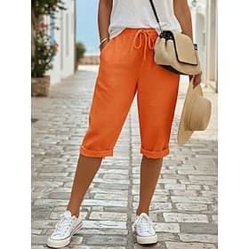 Women's Linen Shorts Capri Pants Chinos Summer Shorts Vacation Streetwear Casual Knee Length Medium Waist Plain Drawstring Pocket Comfortable Breathable Inelas