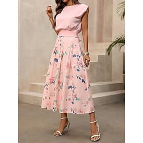 Women's Dress Set Shift Dress Sundress Vacation Casual Plain Print Midi Dress Sleeveless V Neck Beach Party Pink Summer Spring Regular Fit