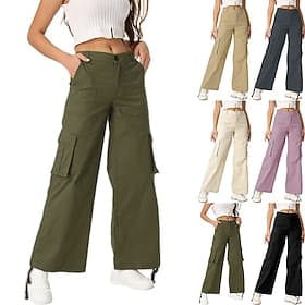 Women's Cargo Pants Active Full Length High Waist Formal lotus root starch off white Black khaki Summer Spring Fall