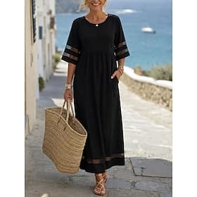 Women's Maxi Dress Sundress Casual Dress Vacation Casual Boho Beach Party Date Regular Fit Plain Half Sleeve Crew Neck Black Red Green Summer Spring