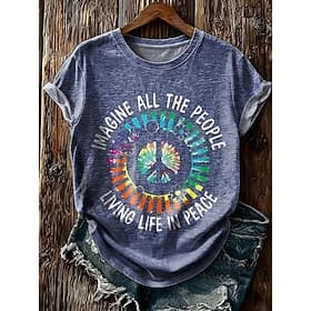 American Independence Day Women's T Shirt Print Graphic Plants Vintage Stylish Classic Short Sleeve Crew Neck Regular Tops Casual Daily Blue Brown Green Summer