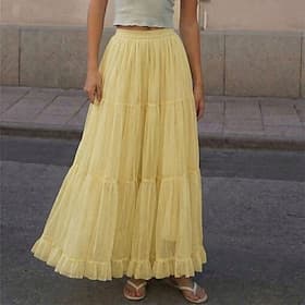 Women's Chiffon Skirt Elegant Maxi High Waist Skirts Black Yellow Sky Blue Dark Gray Summer