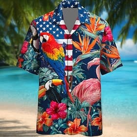 Men's Flamingo Parrot Coconut Palm Summer Hawaiian Shirt Tropical Shirts Aloha Shirt Short Sleeve Hawaiian Daily Beach Vacation Wear Summer Spring Turndown 3D