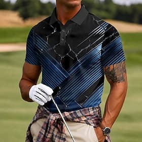 Men's Abstract Geometic Polo Shirts Short Sleeve Polo Shirts Lapel Casual Athleisure 3D Print Buttons Breathable Mesh Spring Summer Blue Red Gray