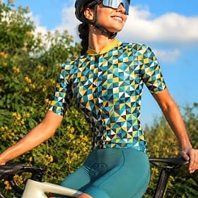Women's Cycling Jersey Geometric Short Sleeve Bike Jersey Top with 3 Rear Pockets Sunscreen UV Resistant Quick Dry Reflective Strips Sports Green Clothing Appa