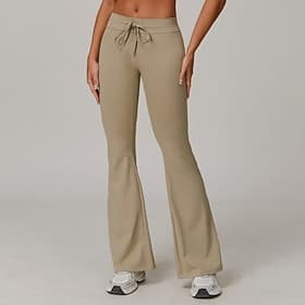 Women's fitness pants Pilates Pants Workout Pants Drawstring Wide Leg Seamless Gym Workout Running Fitness Pants Solid Color Khaki Black Blue Sports Activewear