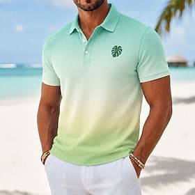 Men's Plants Hawaiian Polo Shirts Short Sleeve Polo Shirts Collared Shirts Casual Resort Athleisure 3D Print Buttons Breathable Mesh Spring  Summer Pink Orange