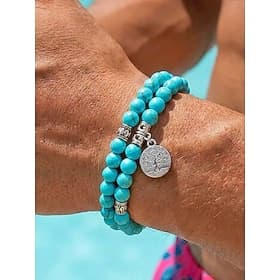 Men's Boho Turquoise Bracelet Set - 2-Piece Tree of Life Charm Beaded Wristbands, Ethnic Alloy  Natural Stone Stackable Jewelry for Travel Vacation  Daily Casu