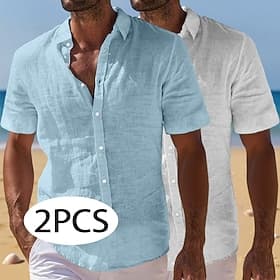 Men Linen Shirt Summer Shirt Beach Wear Button Up Shirt Plain Casual Vacation WhitePink Blackdark green Army GreenGray GreenKhaki Short Sleeve Turndown Summer